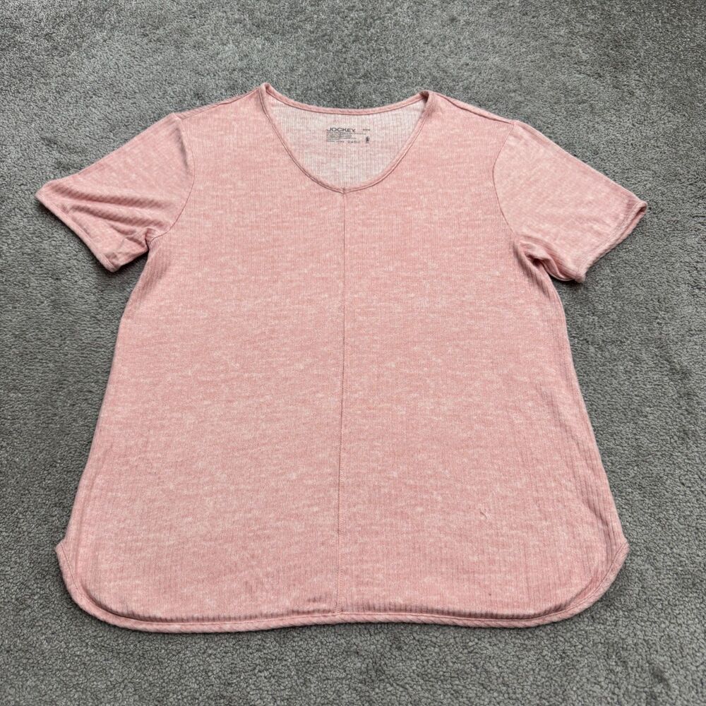 Jockey Ribbed Knit V-Neck T-Shirt Womens Medium Pink Short Sleeve Stretch Tee